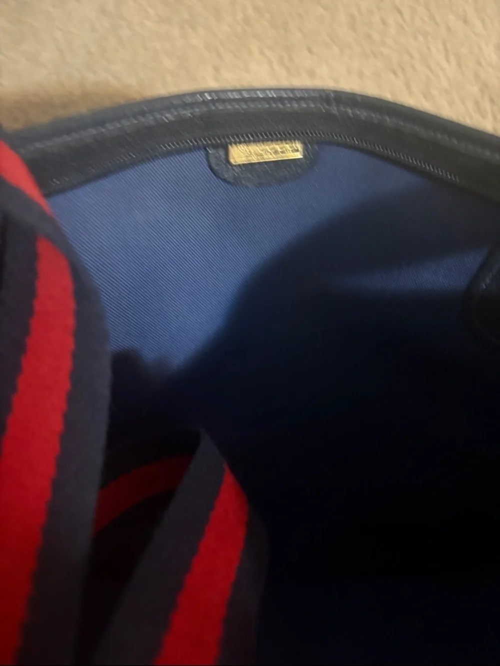 Gucci Navy & Red Monogram Canvas Tote - Picture 2 of 5